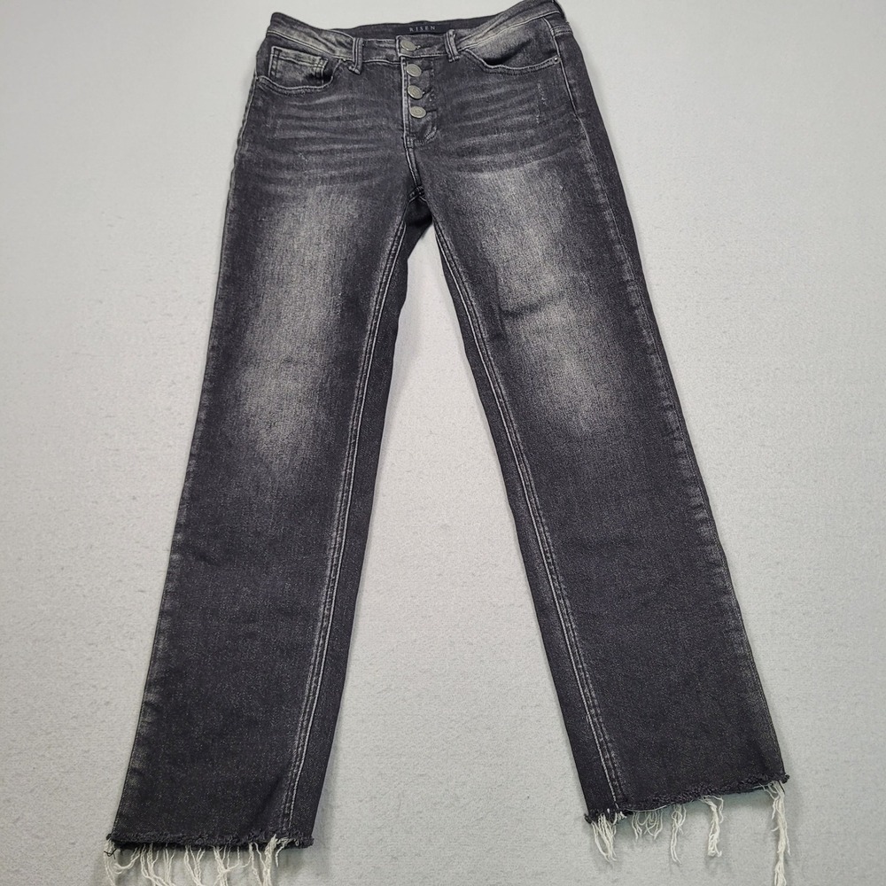 Risen Los Angeles High Rise Button Fly Raw Hem Jeans Black Size 3 26 RDP1444‎